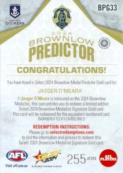 2024 Select AFL Footy Stars - Brownlow Predictor Gold #BPG33 Jaeger O'Meara Back